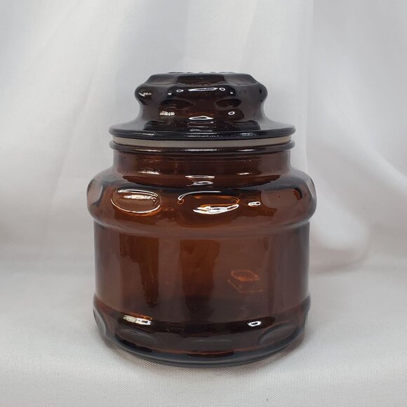 Vintage Amber Brown Glass Apothecary Canister Spice Jar Starburst Lid 4.25” - Picture 11 of 12